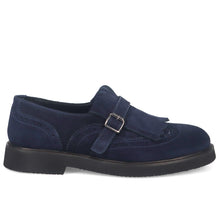 Monk Strap mit Fransen Sangiorgio aus weichem, wasserabweisendem blauem Wildleder