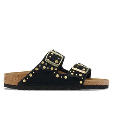 Sandalia para mujer Birkenstock Arizona Rivet en ante negro con tachuelas