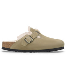 Zueco Birkenstock Boston en piel ante beige topo con forro de piel de cordero
