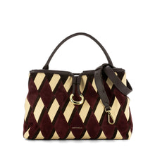 Coccinelle Lisbet New Geometric Bag in Ribes, Birch, and Brunette Leather and Suede Patchwork