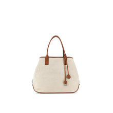 Bolso Shopping Hogan Script Small en algodón marfil y piel cuero