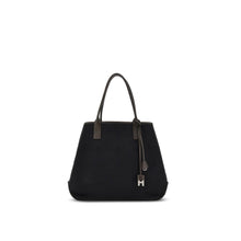 Bolso Shopping Hogan Script Small en algodón negro y piel marrón oscuro