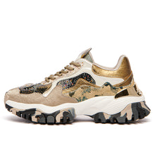 Zapatillas de mujer Joia Paris Celebrity beige, dorado y camuflaje con strass
