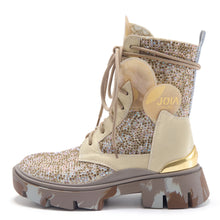 Botín con cordones de mujer Joia Paris Joker beige con strass e insertos multimateriales