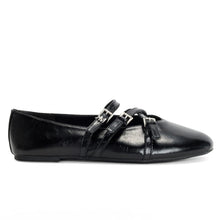 Michael Kors Indy ballerina flats in glossy black crackled leather with crossed straps