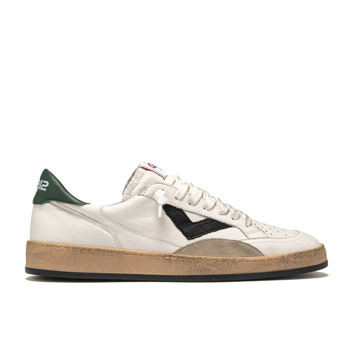 4B12: Lage heren sneaker PlayNew in wit leer met zwarte en groene details