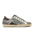 4B12: Sneaker low-top voor dames Suprime grijs met zilveren glitterinzetstukken en beige en bruine suède details