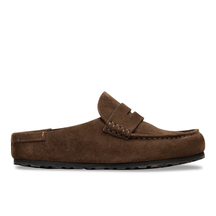 BIRKENSTOCK: Herren-Mokassin-Sabot Naples Wrapped aus Wildleder in Dunkelbraun mit anatomischem Fußbett