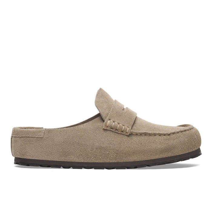 BIRKENSTOCK: Naples Wrapped Mokassin-Sabot für Damen aus Wildleder in Beige mit anatomischem Fußbett