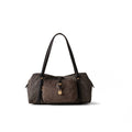 BORBONESE: Bolso baúl de hombro Poche Medium en tejido reciclado Op y piel marrón y negro