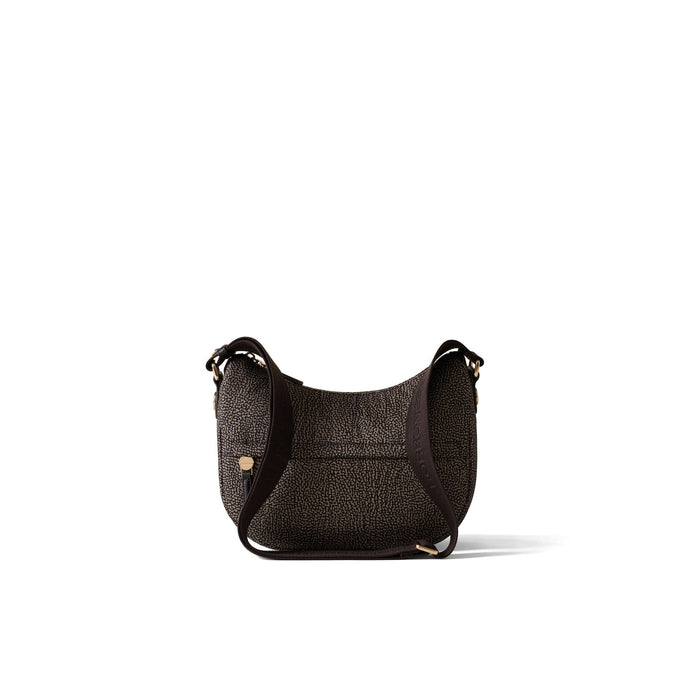 BORBONESE: Sac à bandoulière petit format B-Club Luna en tissu recyclé Op marron chocolat