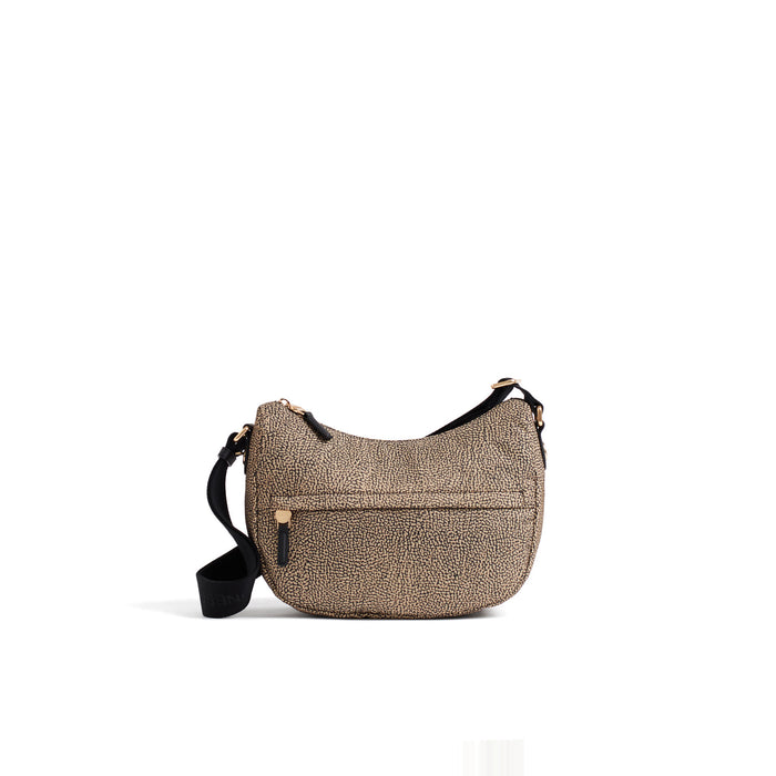 BORBONESE: Sac bandoulière petit format B-Club Luna en tissu recyclé Op beige et noir