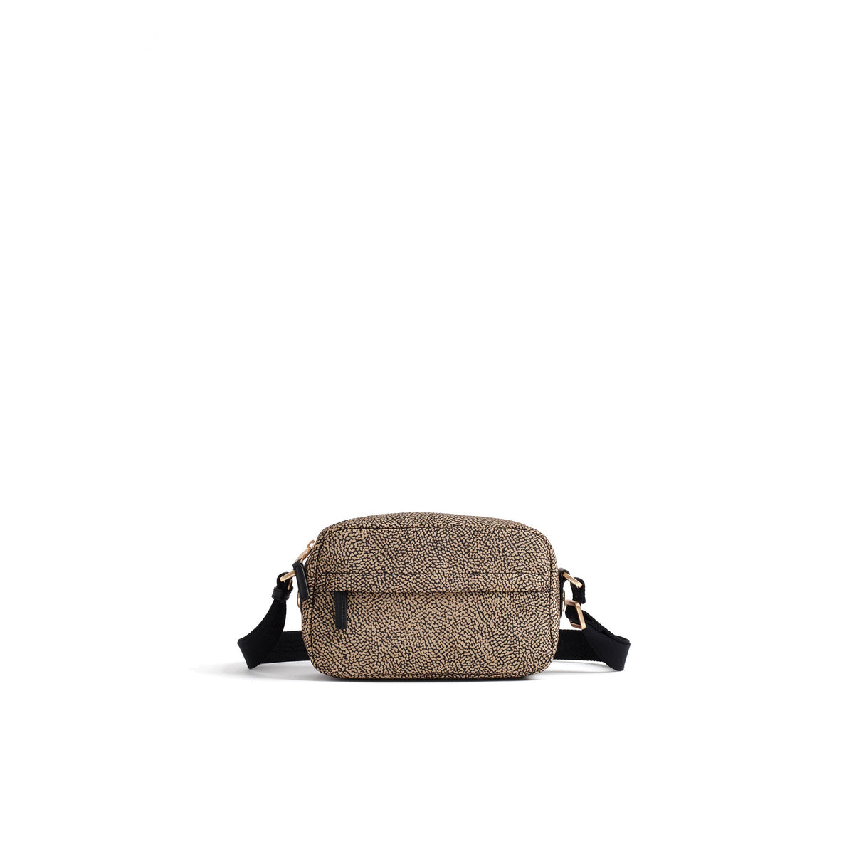BORBONESE: Bolso bandolera pequeño B-Club en tejido reciclado Op beige natural y negro