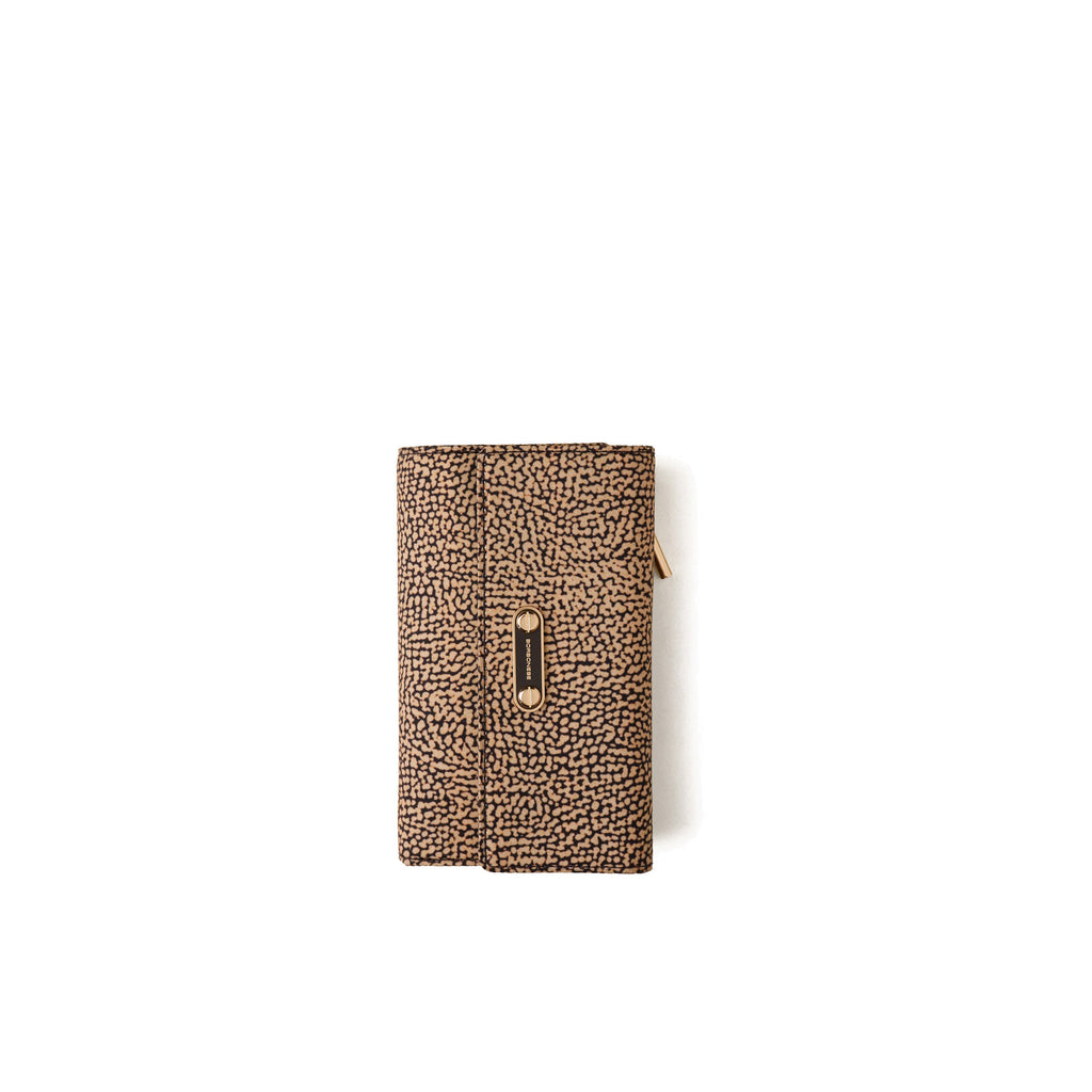 BORBONESE: Medium wallet for women with flap in natural OP print fabric