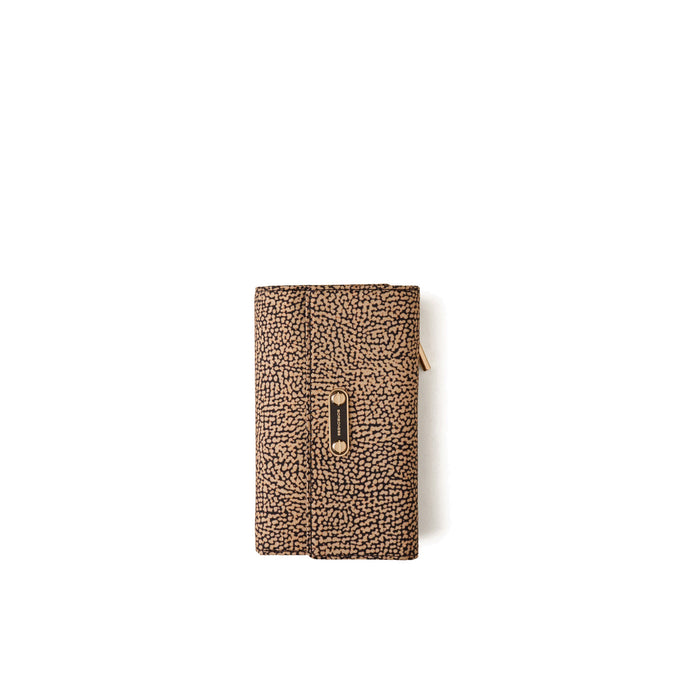 BORBONESE: Medium wallet for women with flap in natural OP print fabric