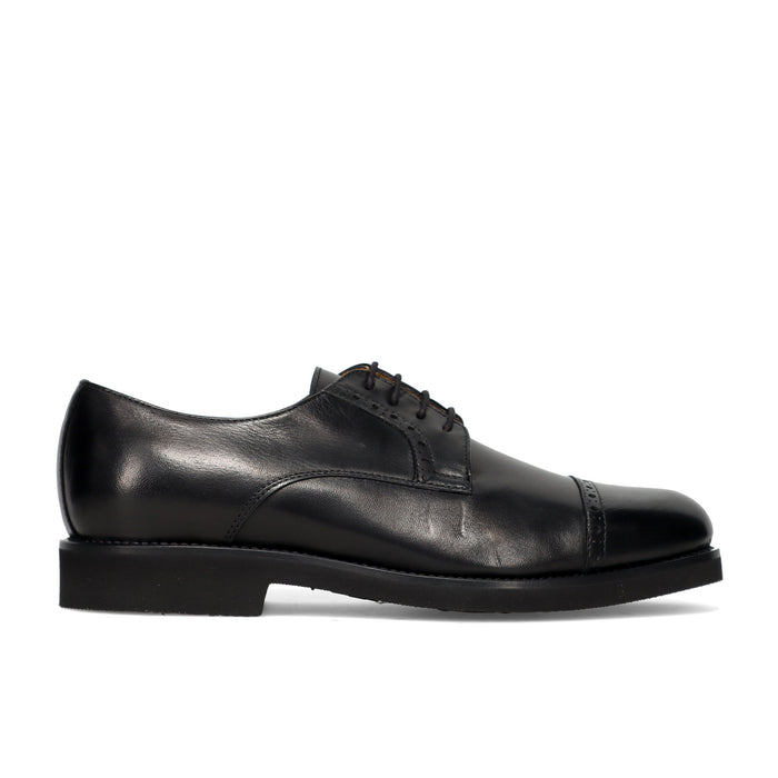 CALPIERRE: Men's black soft leather lace-up derby shoes with removable insole and toe cap