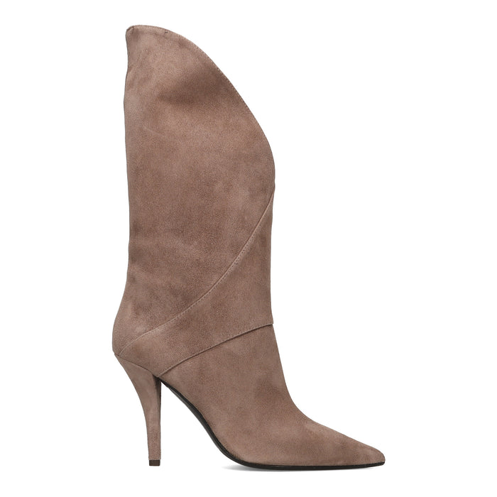 CHANTAL: Elegante laars in beige suède met hoge hak