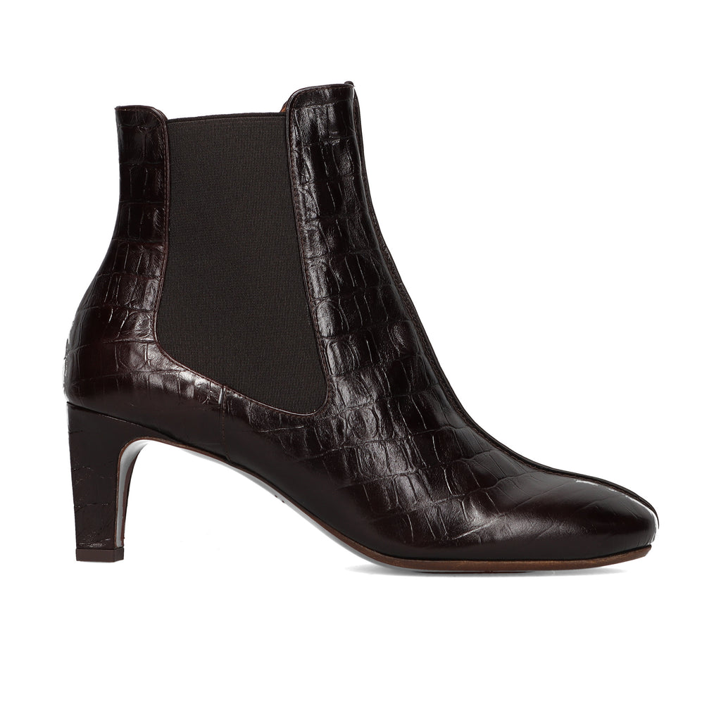 CHIE MIHARA: Women's ankle boot model Fronda in dark brown croc-print leather with mid heel