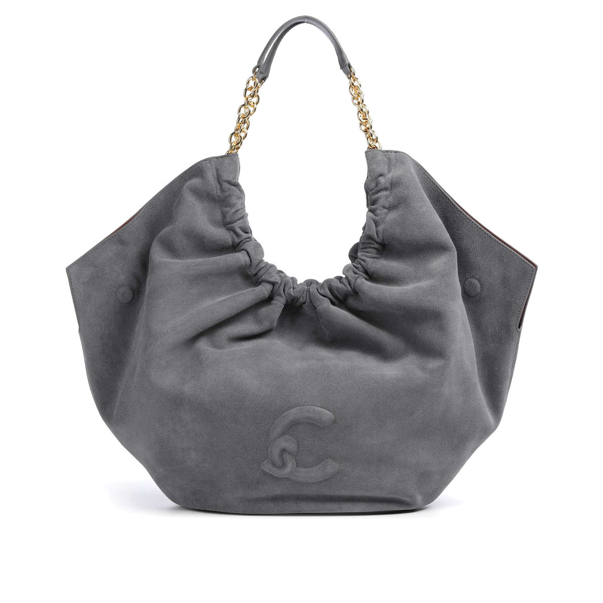 COCCINELLE: Große Hobo Tasche Smash aus Wildleder in Grau Stove