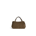 COCCINELLE: Lizzie small women's handbag in mud brown suede leather