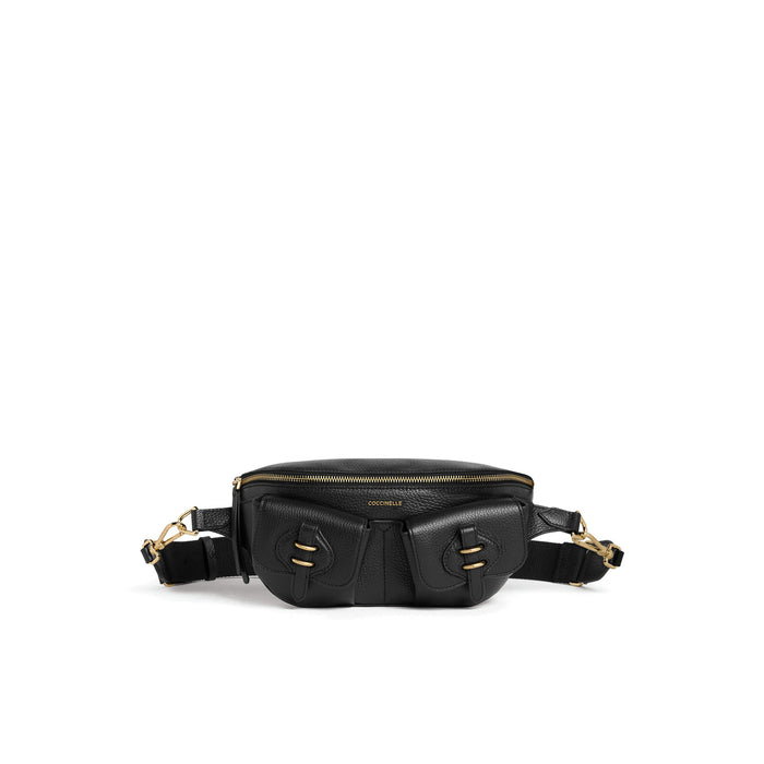COCCINELLE: Small women's belt bag Mavery Pocket in black hammered leather