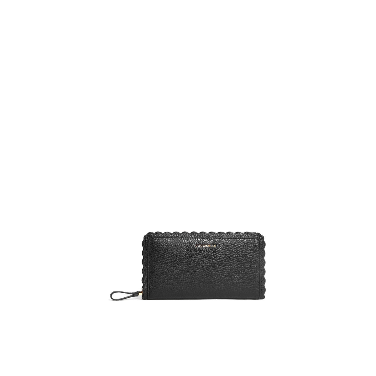 COCCINELLE: Zip-around-Geldbörse Leather Lace aus schwarzem gewalktem Leder