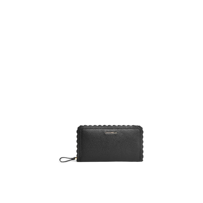 COCCINELLE: portefeuille zip around Leather lace en cuir martelé noir