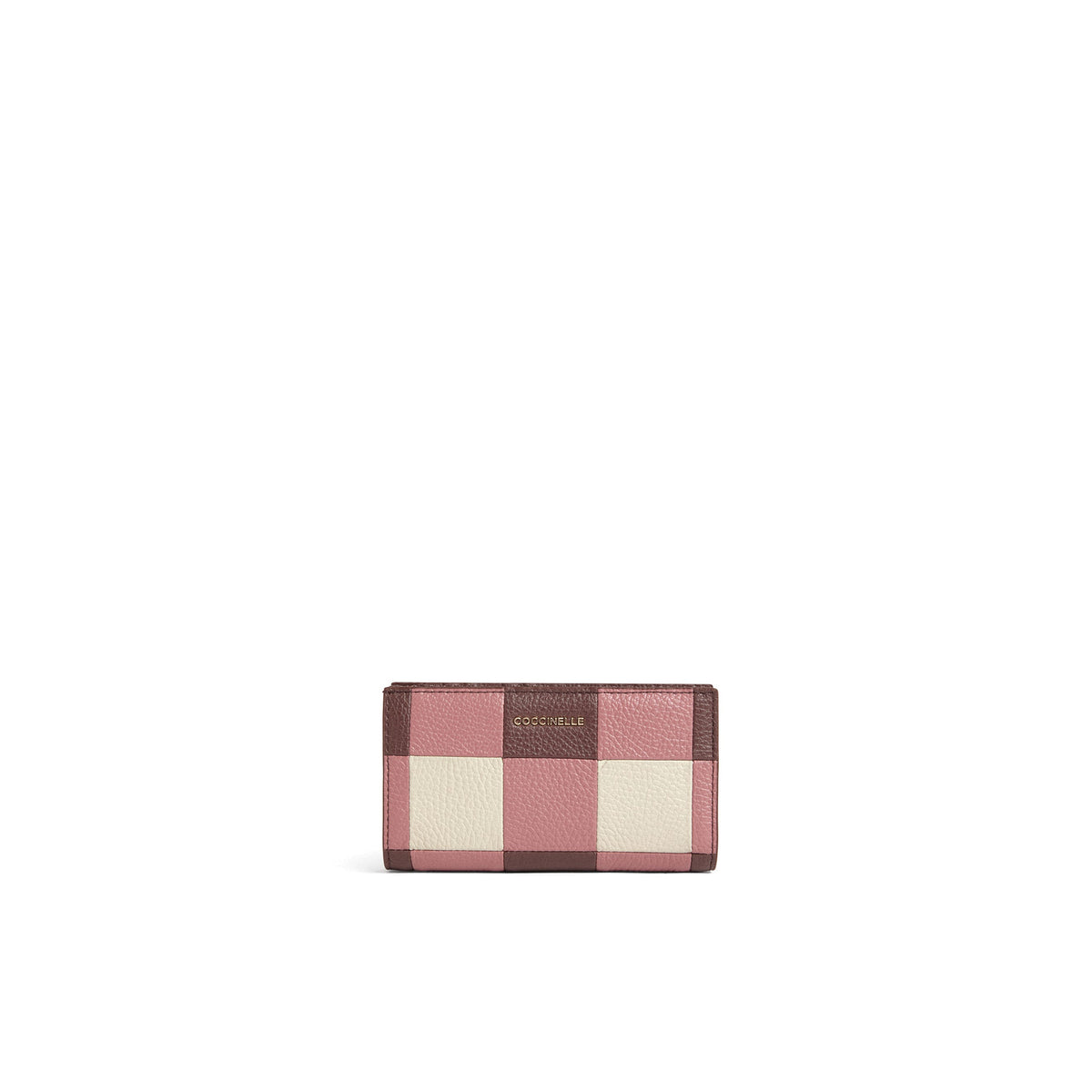 COCCINELLE: Metallic Large women's wallets in pink, cream and burgundy patchwork print leather
