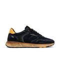 Crime London: Rush Herren-Running-Sneaker aus Wildleder und blauem Technikgewebe mit gelben Einsätzen