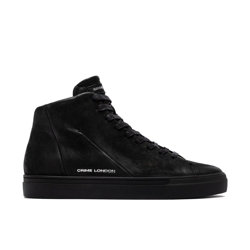 Crime London: Kane men's High Top sneakers in black vintage suede