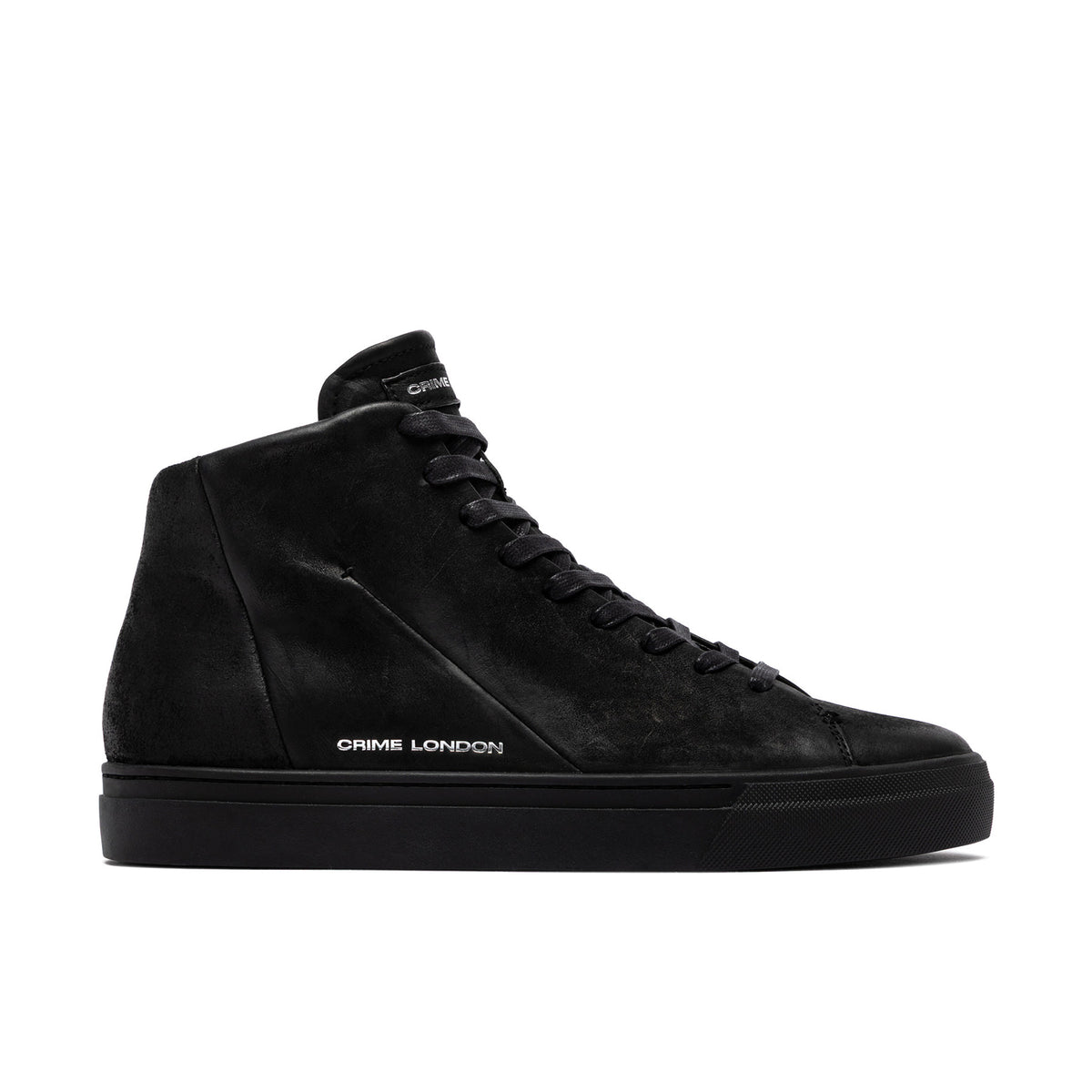 Crime London: Kane men's High Top sneakers in black vintage suede