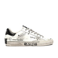 Crime London: Heren sneaker Deconstructed van wit en zwart leer met opschriften en tekeningen