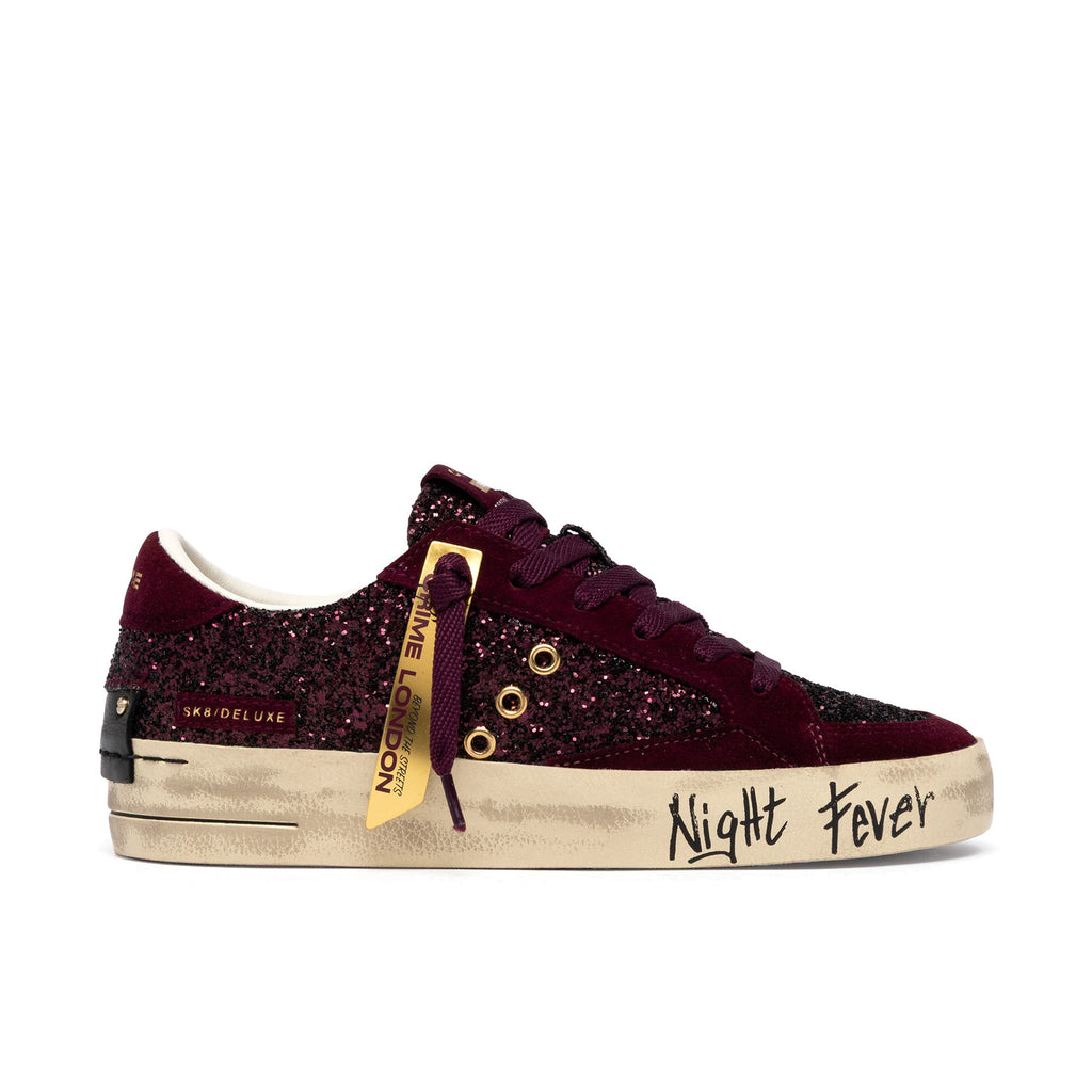 Crime London: Zapatillas de mujer Skate en ante y glitter burdeos