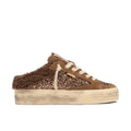 Crime London: Zapatilla mule de mujer Soho en ante marrón y glitter bronce con forro teddy