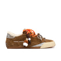 Crime London: Damen-Sneaker aus Wildleder in Biscotto-Braun und Leder in Silber mit Teddyfutter