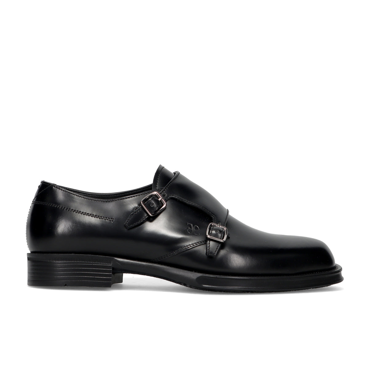 FABI: Chaussure élégante à double boucle pour homme en cuir brossé noir