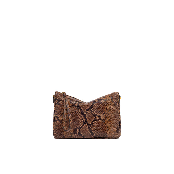 Gianni Chiarini: Pochette mediana Nora Pouch en piel estampado pitón color cuero