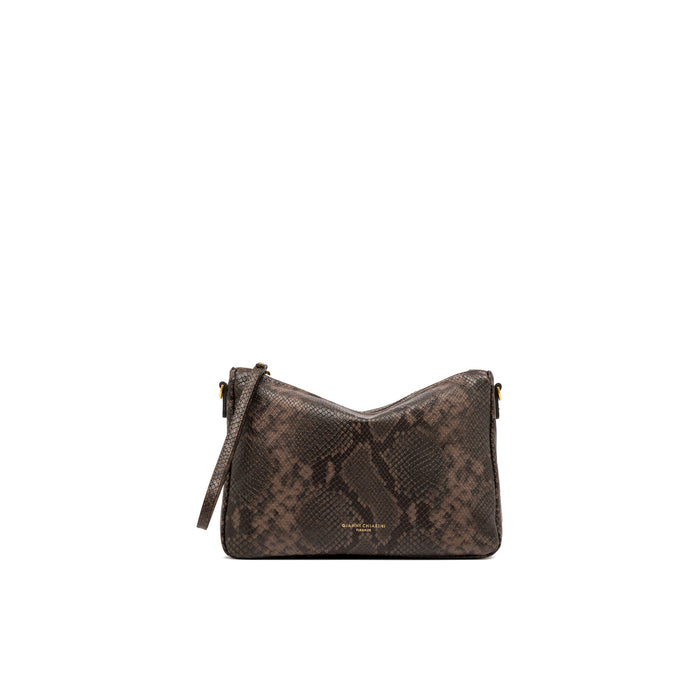 Gianni Chiarini: Pouch mediana Nora en piel estampado pitón color marrón