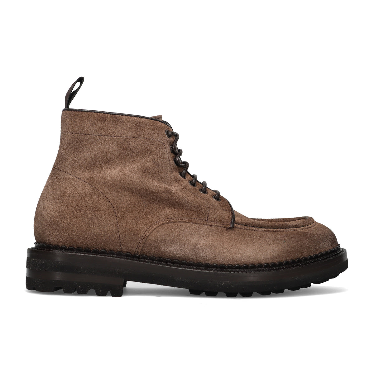 Green George: Schnürstiefelette für Herren aus wasserabweisendem Taupe-Wildleder mit Gummisohle