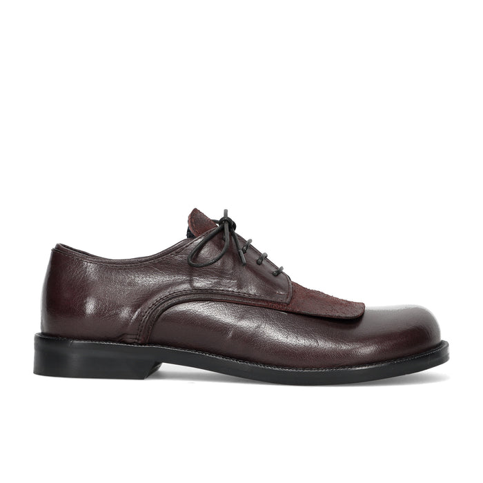 History541: Women's Giselle lace-up shoe in soft burgundy leather and suede
