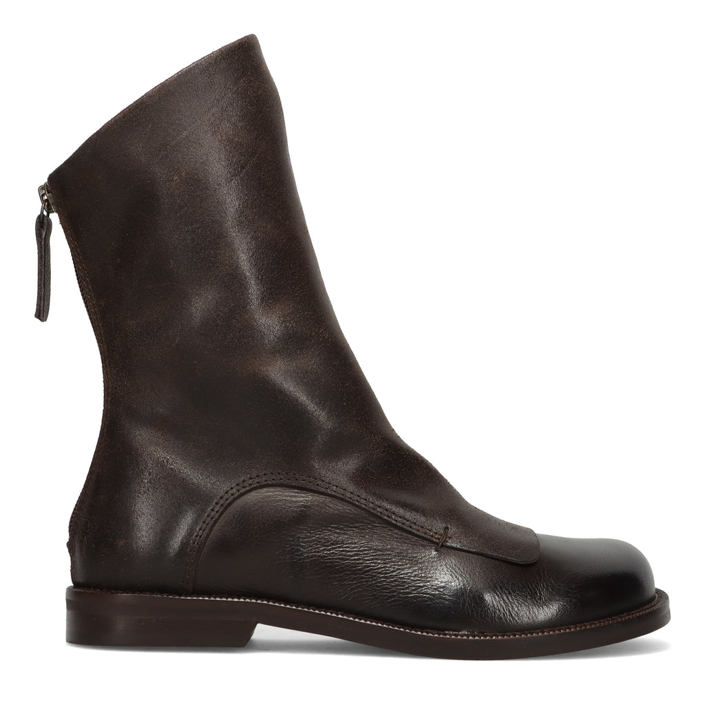 History541: Giselle women's ankle boot in soft dark brown leather with back zip