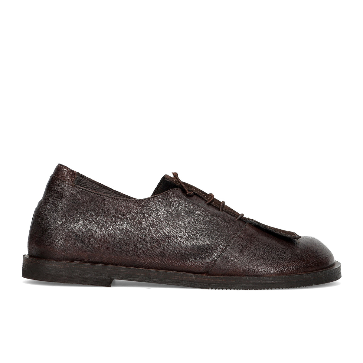 History541: Platte veterschoen voor dames in zachte vintage bruine leer en donkerbruin suede