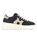 Hogan: Sneakers femme Rebel en daim hydrofuge bleu et nubuck ivoire