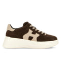 Hogan: Sneakers femme Rebel en daim hydrofuge marron et nabuk beige