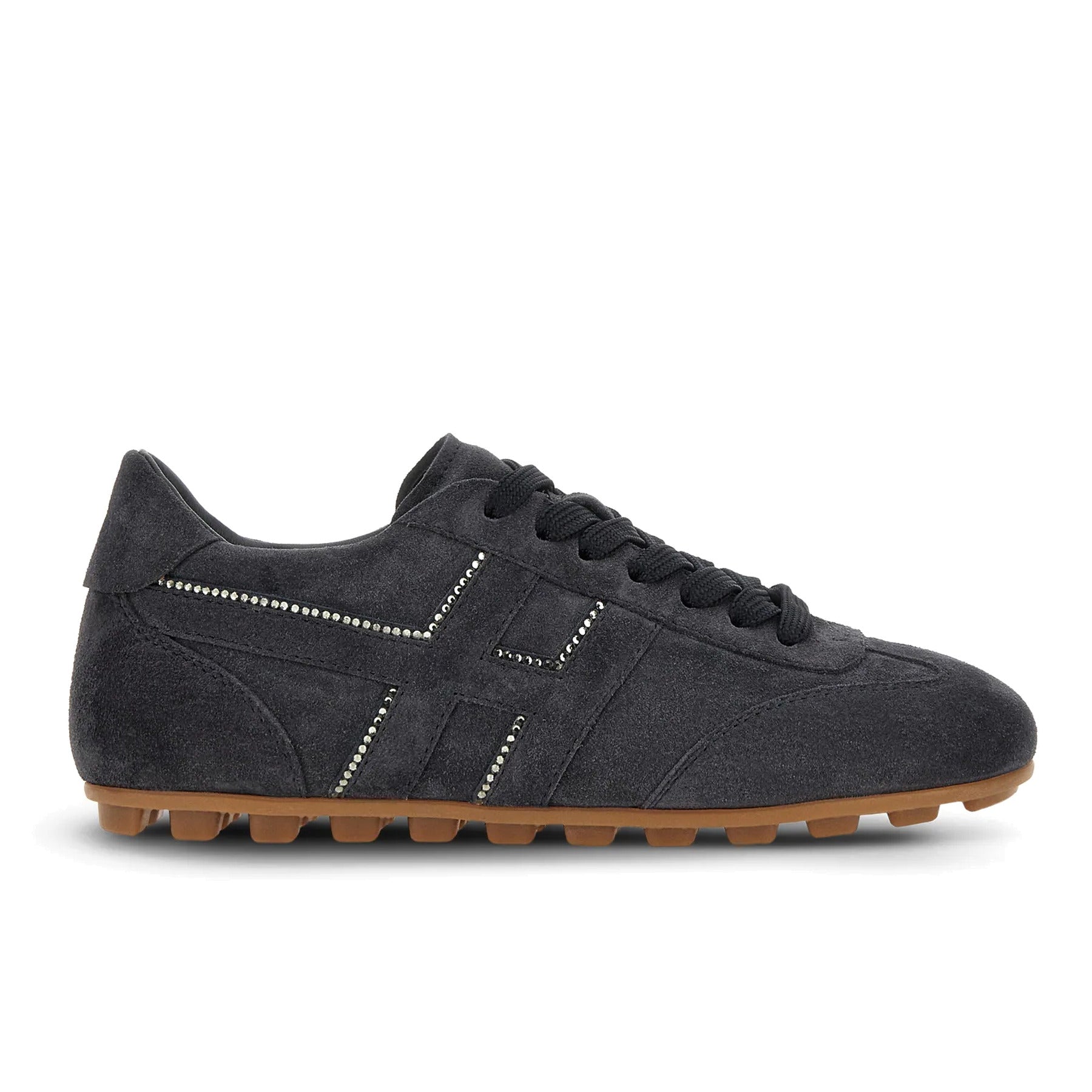 Hogan: Damessneakers Olympia van waterafstotend blauw suède met zijdelingse H met strass