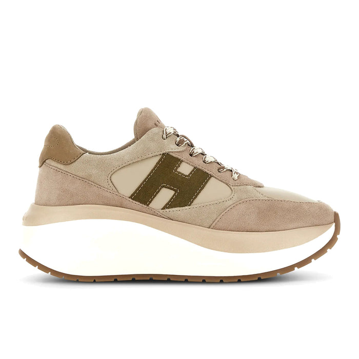 Hogan: Dames sneakers Maxi I Active van waterafstotend suède in beige, poederroze en groen