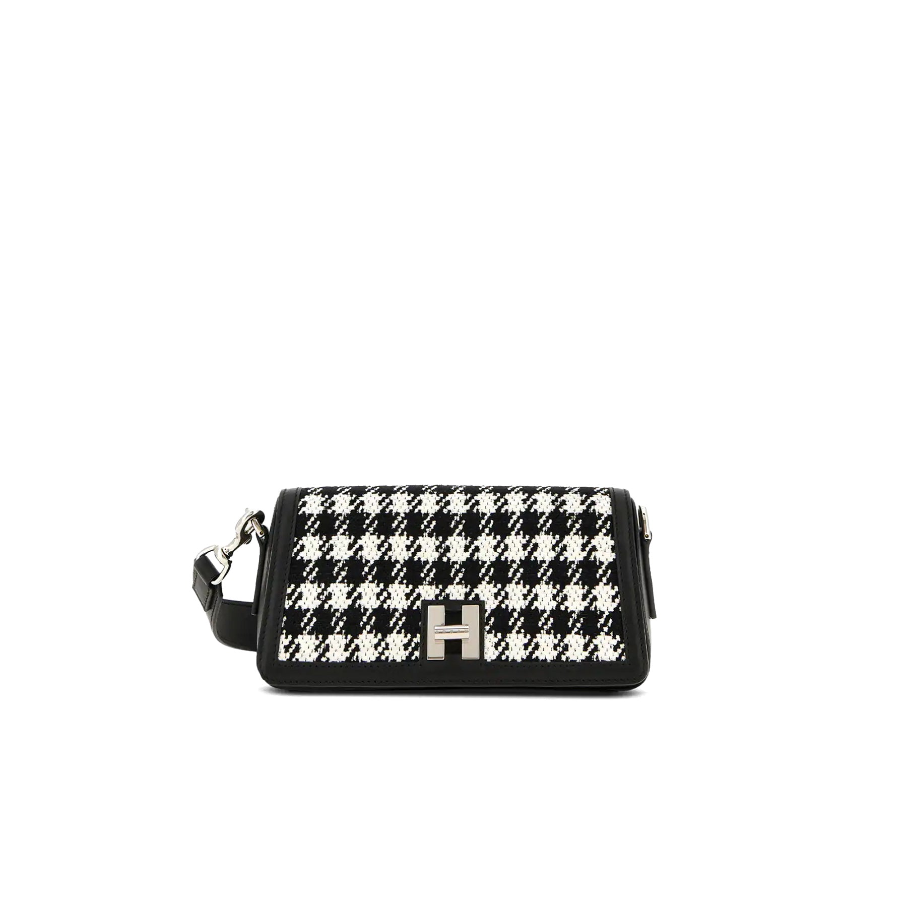 Hogan: Flap H-Turn Mini Bag Black White in leather with houndstooth fabric insert