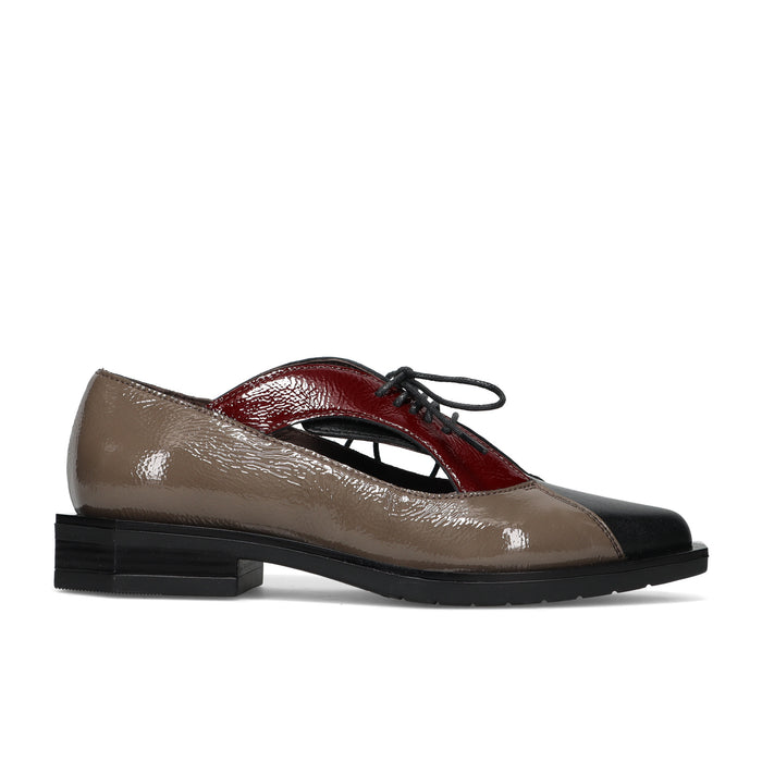 LE BOHEMIEN: Zapato con cordones para mujer en piel lisa topo, burdeos y negro