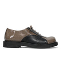 LE BOHEMIEN: Zapato con cordones de mujer en naplack topo y suave piel negra