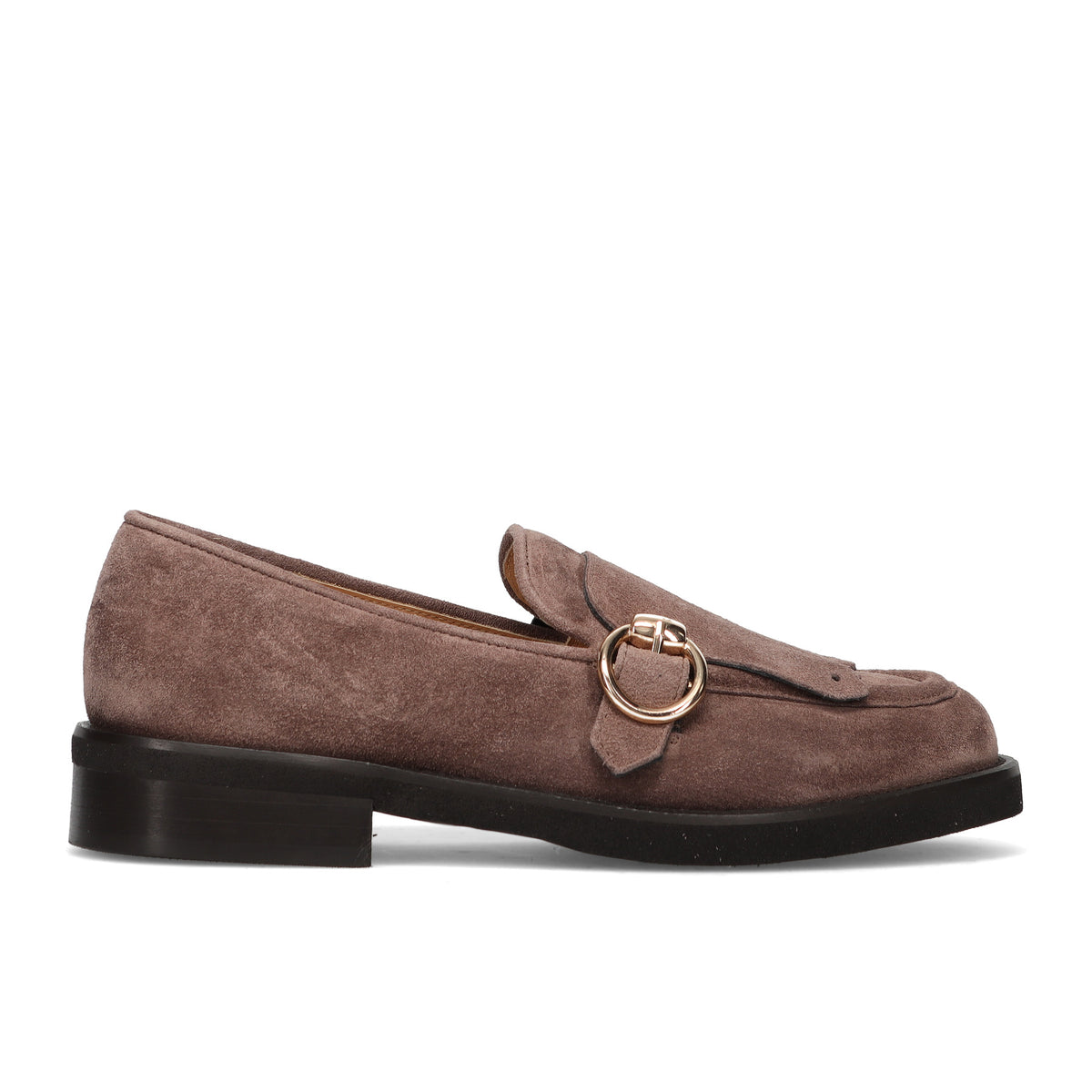 LUCA GROSSI: Chaussure femme en daim souple hydrofuge marron clair avec frange et semelle en caoutchouc